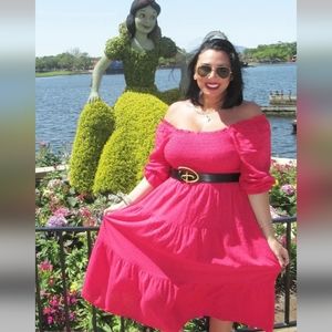 Red cottagecore midi dress